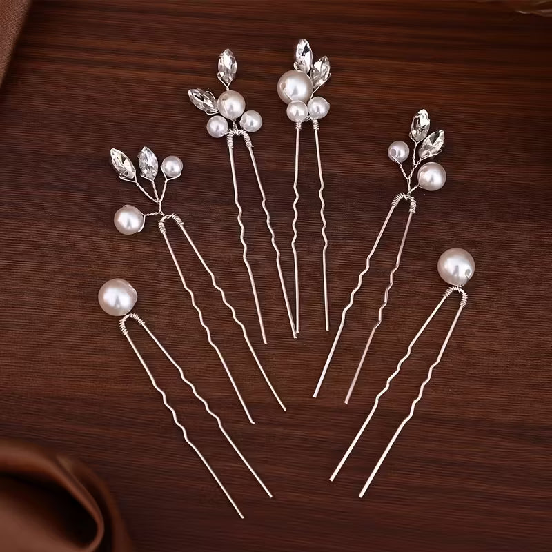 Perlen Haarklammer mit Strass Silber (6 Stk)