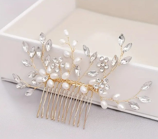 Haarschmuck Gold mit Perlen und Strass